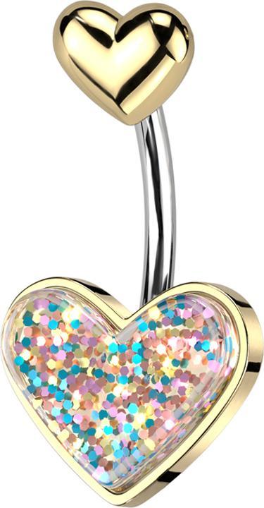 Immagine prodotto Star Piercing Banana argento con cuore placcato oro e cuore placcato oro con glitter (Ottone, Acciaio chirurgico 316L)