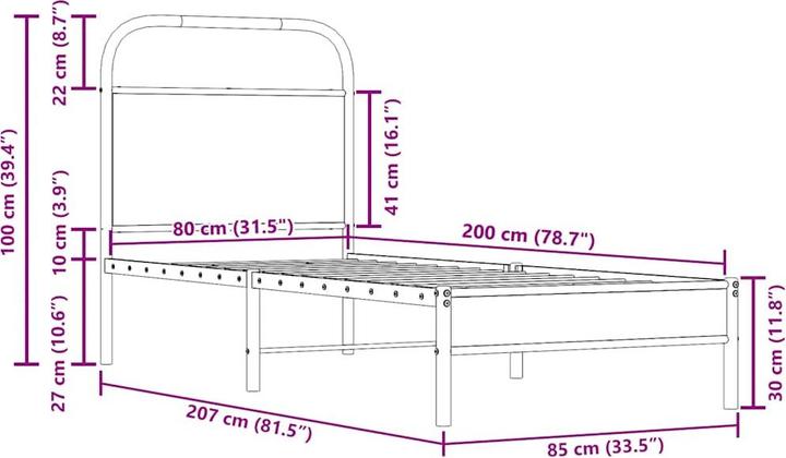 Produktbild VidaXL Bettgestell ohne Matratze 100x190 cm Räuchereiche Holzwerkstoff (100 x 190 cm)