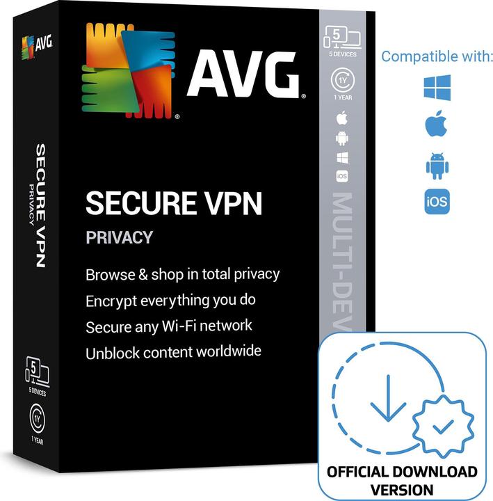 Produktbild Avast AVG Secure VPN (5 User, 5 Geräte/User, 12 Monate)