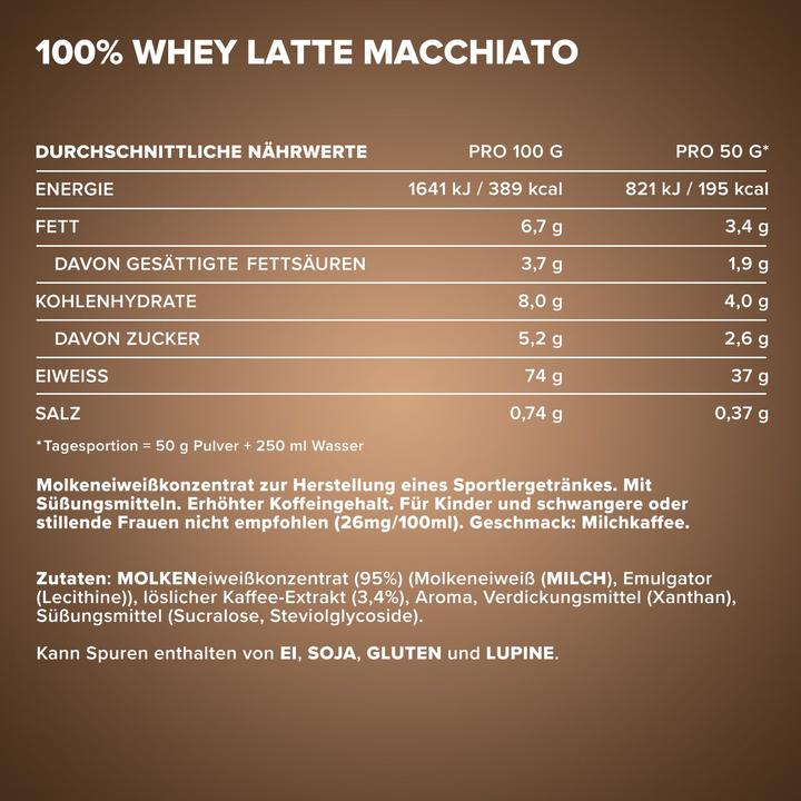 Nährwerte und Zutaten IronMaxx 100% Whey Protein (500g Beutel) (Latte Macchiato, 1 Stk., 500 g)