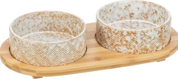 Trixie Set Voerbak / Waterbak Keramiek / Bamboe Wit / Natuur - 2X300 Ml 30X6X15 Cm (0.30 l)
