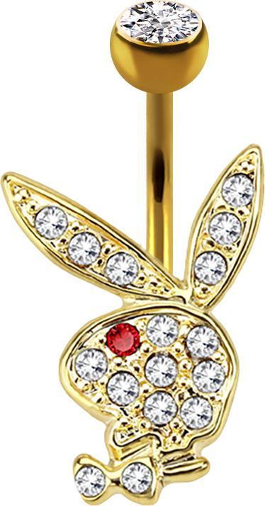 Star Piercing Banane 14k vergoldet mit Playboy Bunny rot (Chirurgenstahl 316L, ohne Messing)