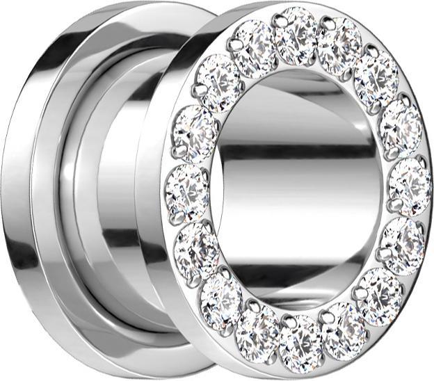 Star Piercing Flesh Tunnel silber mit Kristall silber (ohne Messing, Titan G23)