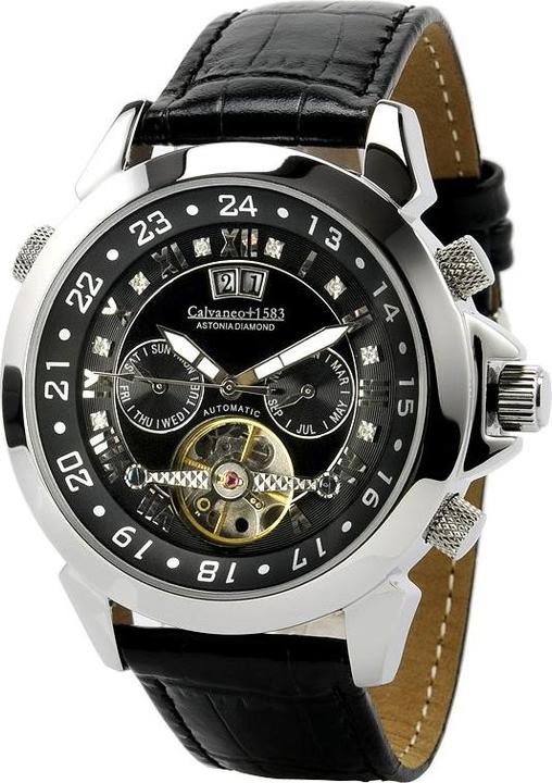 Calvaneo 1583 Astonia DIAMOND Steel Black Automatic (Watch with gemstone, 44 mm)