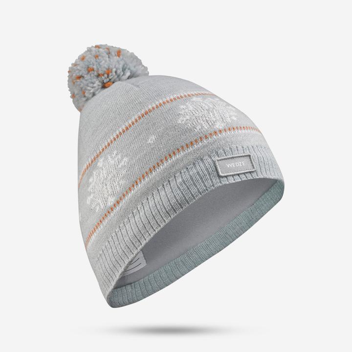 Wedze Skimütze Kinder Schneeflocken - Jacquard grau