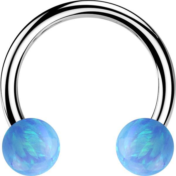 Image du produit Star Piercing Micro Circular Barbell argent avec deux boules opale bleu clair (sans laiton, Acier chirurgical 316L)