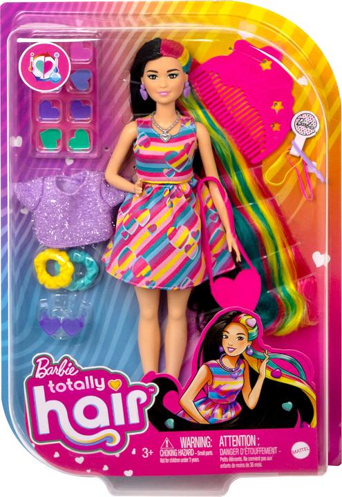 Image du produit Barbie Totally Hair Poupée au look coeur, Petite, cheveux longs de 21,6 cm, 15 accessoires, dès 3 ans