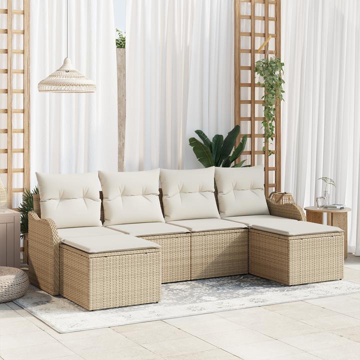 Actual product image VidaXL 6-piece garden sofa set with cushions Beige poly rattan