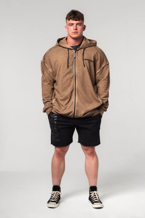 Nebbia Washed-off Hoodie mit Reissverschluss Gym Bro 362 - light brown