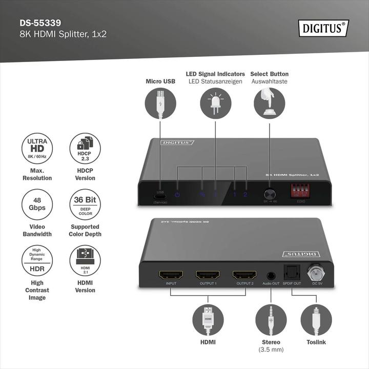 Produktbild Digitus 8K HDMI Splitter, 1x2