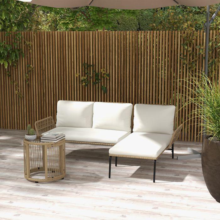 Actual product image Swisshandel24 3-tlg. Rattan Gartenmöbel-Set, Gartengarnitur mit Liegestuhl, Couchtisch, Zweisitzer, Gartenset mit