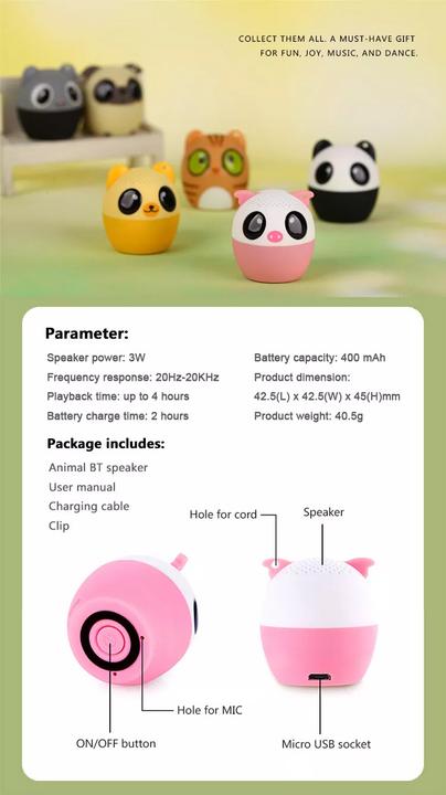 Image du produit PhoneLook Mini enceinte speaker portable légère avec Bluetooth sans fil en forme d’animal Panda (2 h)