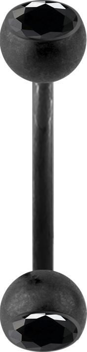Star Piercing Micro Banane schwarz matt mit zwei Kristallkugeln schwarz (ohne Messing, Chirurgenstahl 316L)