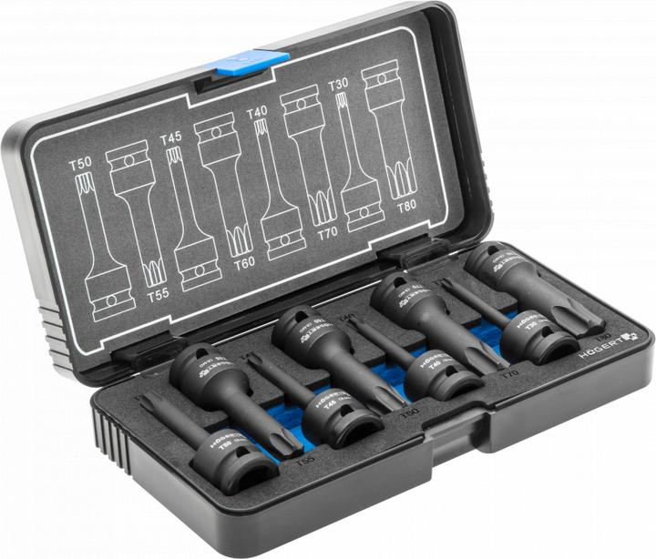 Actual product image Högert Compressed air impact wrench socket Torx, 8 pcs., 1/2", CrMo