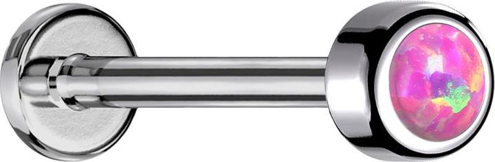Star Piercing Micro Labret Innengewinde silber Zylinder mit Opal pink (Titan G23, ohne Messing)