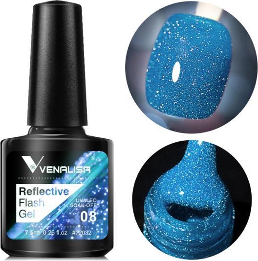 Immagine prodotto Venalisa Gel Varnish Reflective Neon Disco Gel BD08 (Glitter blu, Smalto per unghie effetto gel)