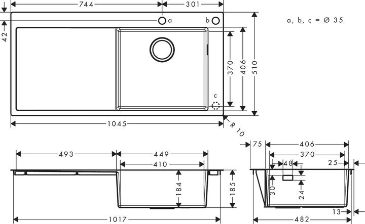 Actual product image hansgrohe HG inset sink 450 m off. left S717-F450 stainless steel (Top-mounted sink, 51 cm, 104.50 cm)