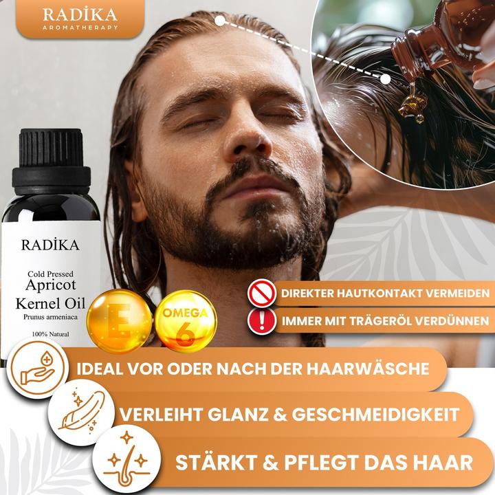 Produktbild Radika Aprikosenkernöl, Kaltgepresst, 100% Rein, BIO, natürlich, 30 ml (Körperöl, 30 ml)