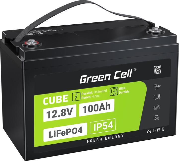 GreenCell Green Cell CUBE LiFePO4 battery 100Ah 12.8V 1280Wh lithium iron phosphate battery for photovoltaic (12.80 V, 100 Ah)