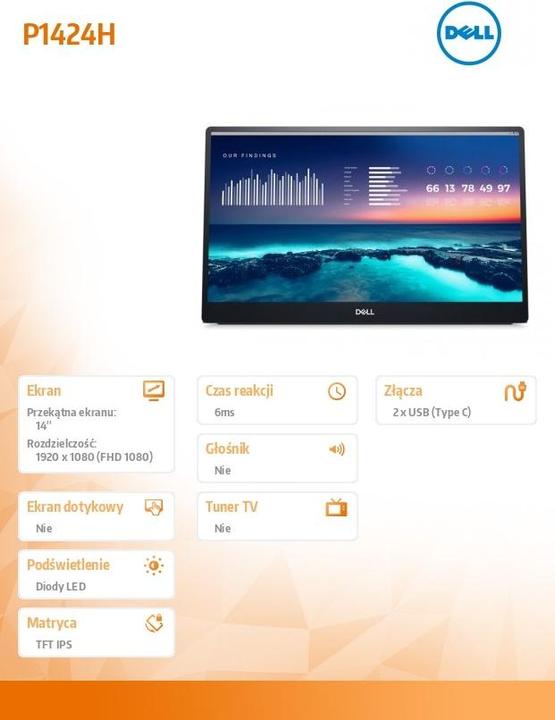 Image du produit Dell P1424H - Portable Monitor (1920 x 1080 pixels, 14")