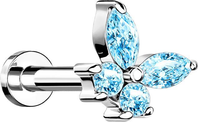 Immagine prodotto Star Piercing Micro Labret filo interno argento farfalla con cristalli auqa (Acciaio chirurgico 316L, Ottone)