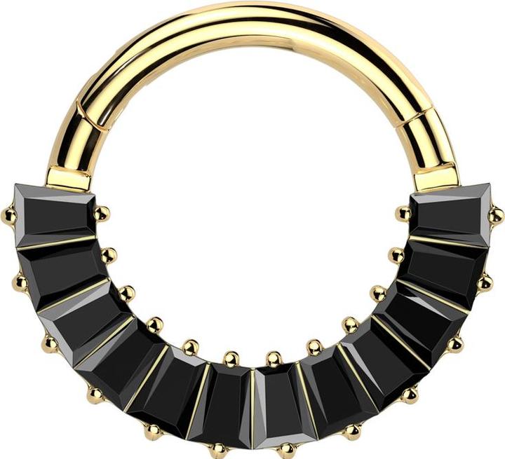 Image du produit Star Piercing Micro anneau segment pliable doré cristaux Baquette noir (sans laiton, Titane G23)