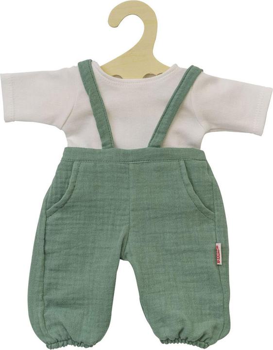 Immagine prodotto Heless Salopette per bambole in 100% cotone biologico, verde salvia, con maglietta bianca, 2 pezzi, taglia