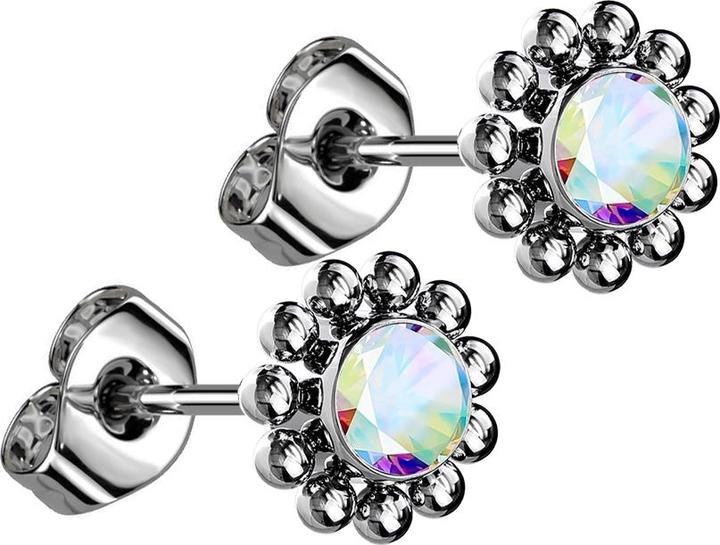 Star Piercing Threadless Ohrstecker silber Kugelblume Kristall multicolor (ohne Messing, Titan G23)