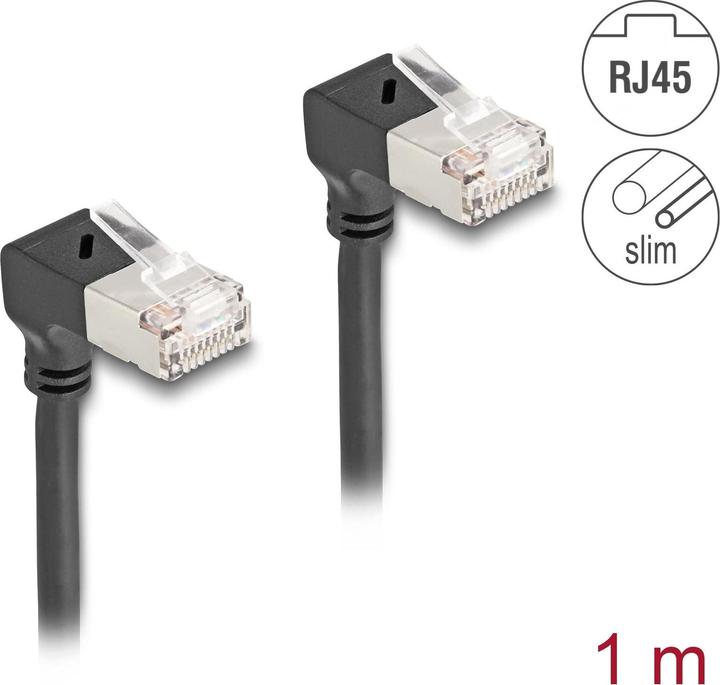 Image du produit Delock Câble réseau RJ45 Cat.6A S/FTP Slim 90° bas / bas (S/FTP, CAT6a, 1 m)