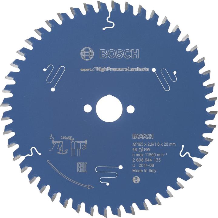Bosch Professional Zubehör Kreissägeblatt Expert for High Pressure Laminate, 165 x 20 x 2,6 mm, 48