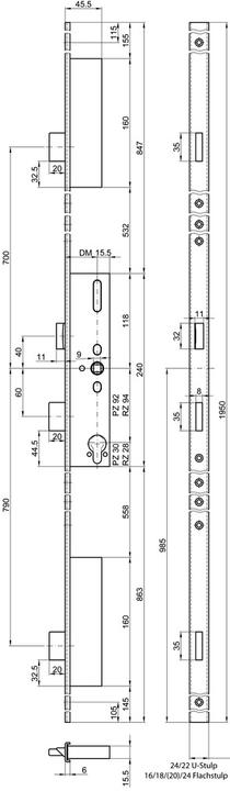 MSL Panik-Mehrpunkt-Verriegelungen FlipLock Basis 23444 PE