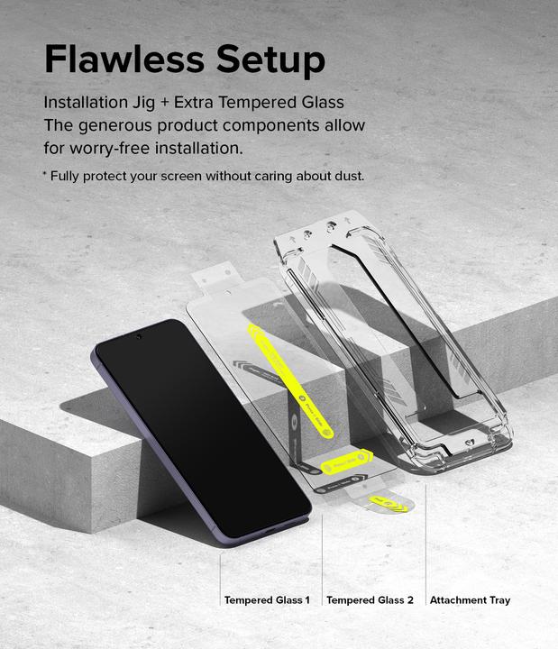 Actual product image Ringke Screen Protector for Galaxy S24 Plus EASY SLIDE TEMPERED GLASS 2 pack, w installation Jig (2 Piece, Samsung Galaxy S24+)