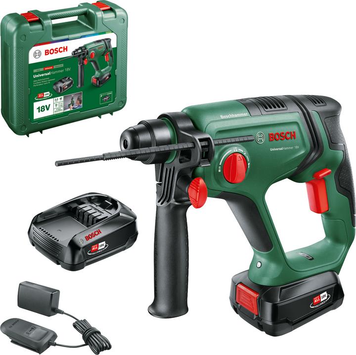 Ladegerät AL 18V-20, Tragekoffer, Tiefenanschlag, 2 Akkupacks PBA 18V 2.5 Ah W-B, Akku-Bohrhammer 06039D6003