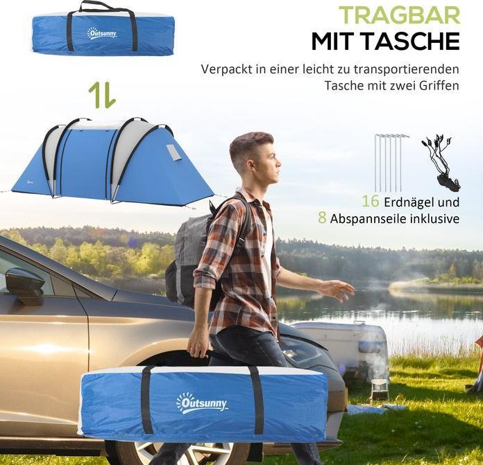 Produktbild Swisshandel24 Campingzelt für 4-5 Personen leicht wasserabweisend Familienzelt mit 3 Zimmer, 3000mm WS (Tunnelzelt, 4 Personen)