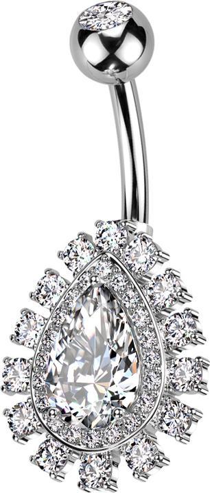 Star Piercing Banane silber mit Kugel silber Kristall silber und grossem Tropfen Kristall silber Kristalle silber (Chirurgenstahl 316L, Messing)