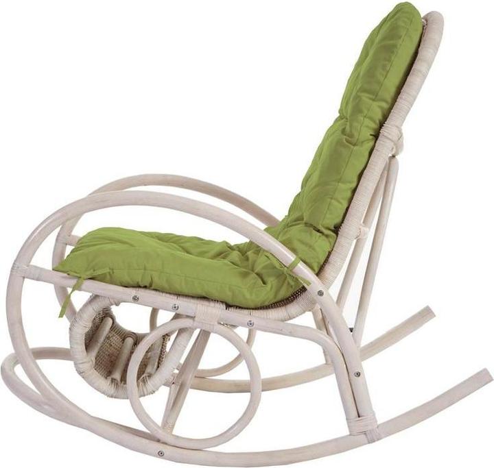 Produktbild Mendler Schaukelstuhl, Schwingsessel Rattansessel, weiss - Auflage grün