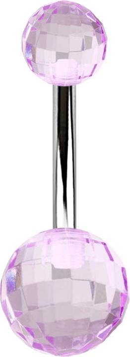 Star Piercing Banane silber mit zwei Discokugeln violett (ohne Messing, Chirurgenstahl 316L, Acryl)