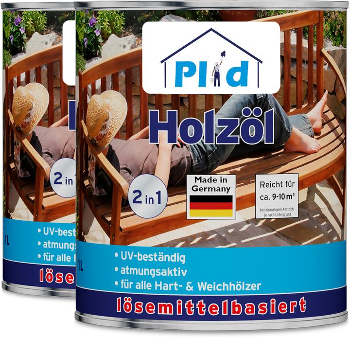Actual product image Plid Wood oil 2L, for approx. 10m² / wood protection impregnation care oil garden furniture (Bankirai, 2 l)