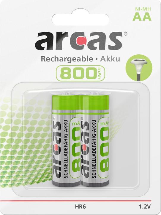 Actual product image Arcas 17708206 - Rechargeable Ni-MH batteries AA / HR6, 2 pieces, capacity 800 mAh, rechargeable, power (2 pcs., AA, 800 mAh)