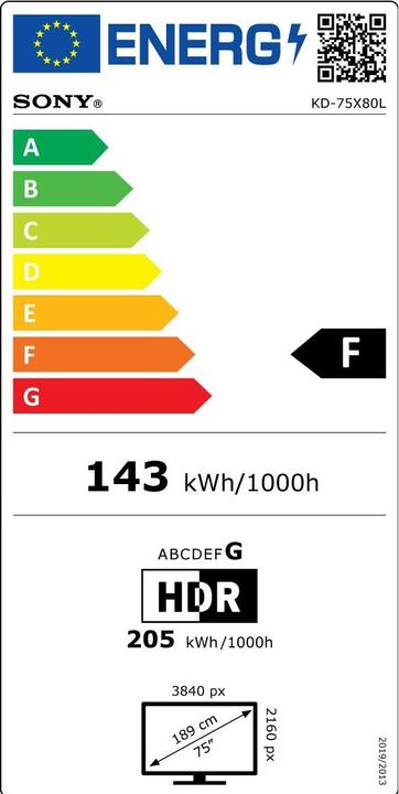 Label énergétique Sony FWD-75X80L (74.41", X80L, LED, 4K, 2023)
