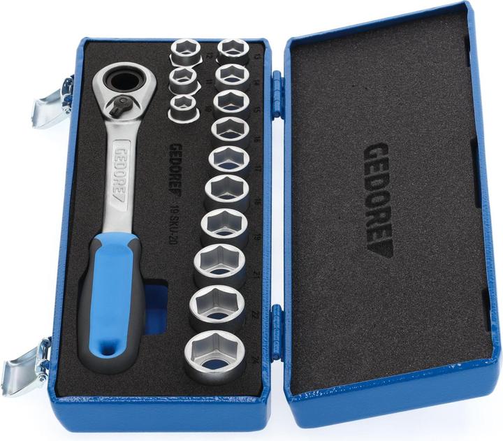 Actual product image Gedore 19 SKU-20 Socket spanner set 1/2", 14 pieces, 10-24 mm (23 mm, 10 mm, 13 mm, 16 mm, 18 mm, 15 mm, 17 mm, 20 mm, 11 mm, 14 mm, 19 mm, 22 mm, 24 mm, 12 mm, 21 mm)