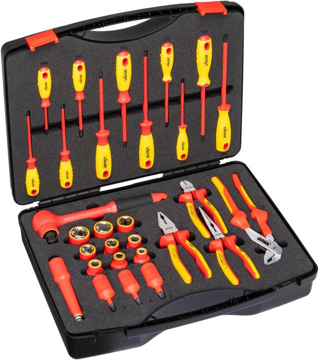 Vigor Jeu d'outils VDE ∙ V5632 ∙ Carré creux 12,5 mm (1/2 pouce) ∙ Profil à 6 pans extérieurs, Prof… (29 pièces)