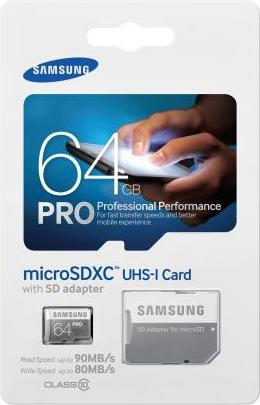 Actual product image Samsung Pro microSDXC with adapter (64 GB, microSDXC, U1, UHS-I)