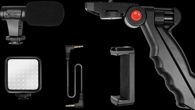 Immagine prodotto LogiLink Kit Vlogger con luce LED, microfono + treppiede, per smartphone da 4,77 pollici