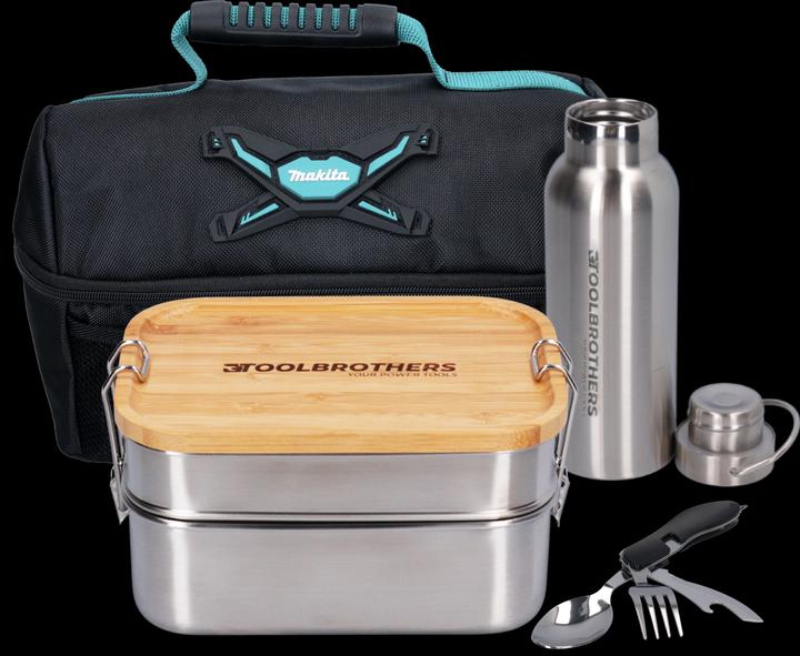 Produktbild Tool Brothers Toolbrothers Fan Lunchpaket in Makita KÃ¼hltasche mit Edelstahl Brotdose 2 Etagen Bambus Deckel 134