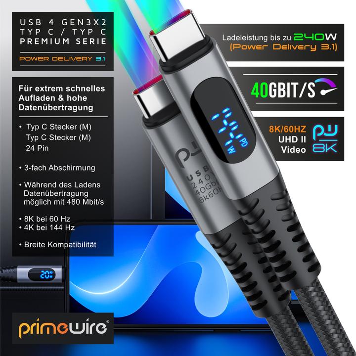 Actual product image Primewire USB C — USB C (1 m, USB 4.0, 240 W)