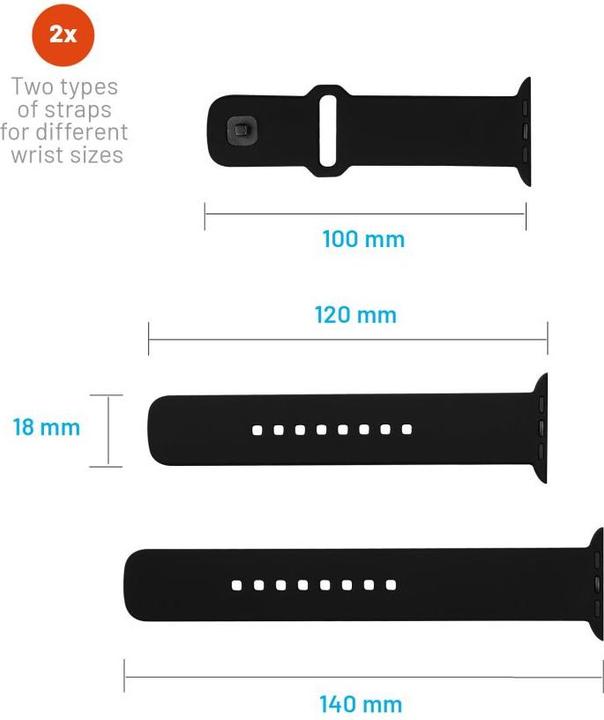 Actual product image Fixed Silicone rem SET til Apple Watch 42/44/45mm Sort
