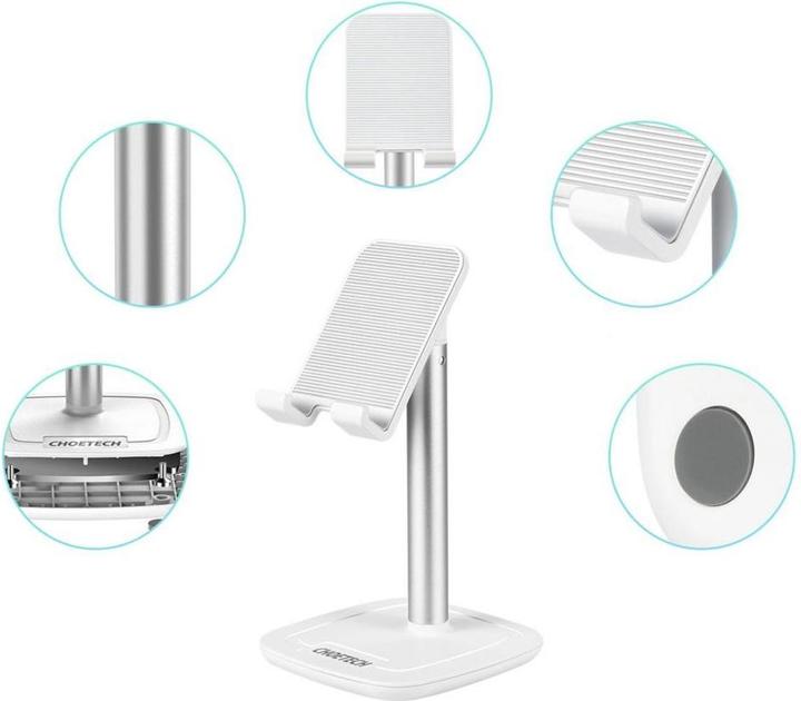 Produktbild Choetech H035 Aluminiumständer für ein Telefon oder Tablet mit Anpassung – Weiss und Silber