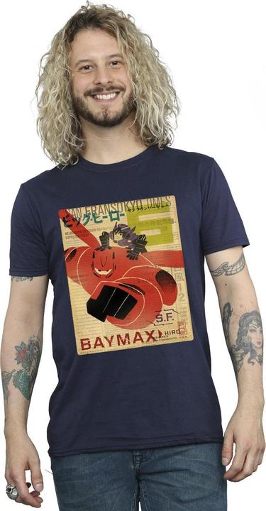 Immagine prodotto Disney Big Hero 6 Baymax Flying Baymax Newspaper Maglietta Uomo (4XL)