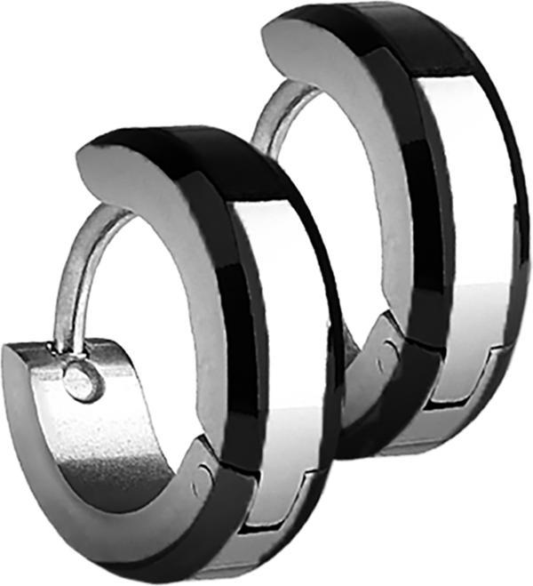 Star Piercing Ohrring zum Klappen silber mit 2 schwarzen Seitenstreifen (ohne Messing, Chirurgenstahl 316L)
